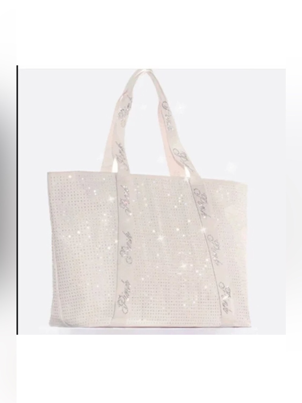 VS Bling rhinestone  Ivory Tote Bag with Branded Straps. NWT